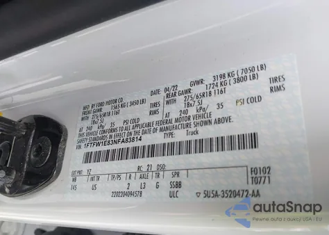 2022 Ford F-150 Xlt z USA, uszkodzony, nr VIN 1FTFW1E83NFA83814